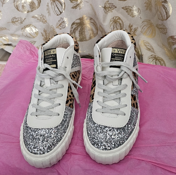 NO Box Vintage Havana “Always” Genuine Calf Hair Glitter HighTop Sneakers. Sz 10 - Picture 1 of 13